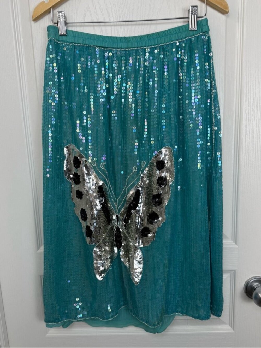 Vintage Sequin Butterfly Skirt Size Large Blue Silver - Picture 9 of 9